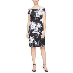 Sl Fashions Women's Off-The-Shoulder Floral Print Sheath Dress - Blk Multi 16